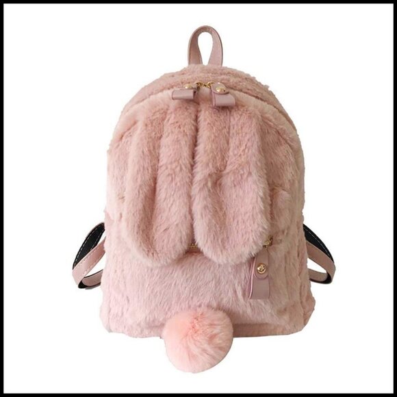 Faux Fur Rabbit Ears Backpack Cute Y2K School Bag Satchel Adjustable Straps main image 6